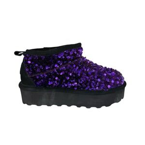 Bearpaw Women's Retro Platform Bootie Sydney Sequin Purple Women's Size 7 No Box
